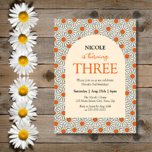 Beige Orange Daisies Floral Arch 3rd Birthday Invitation