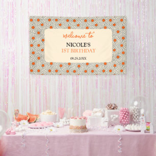 Beige Orange Daisies Floral Arch Birthday Welcome Banner