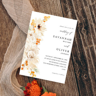 Beige & Orange Floral Wedding Invitation