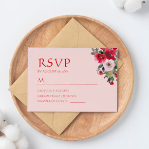Beige orange floral wreath Chinese wedding RSVP Card