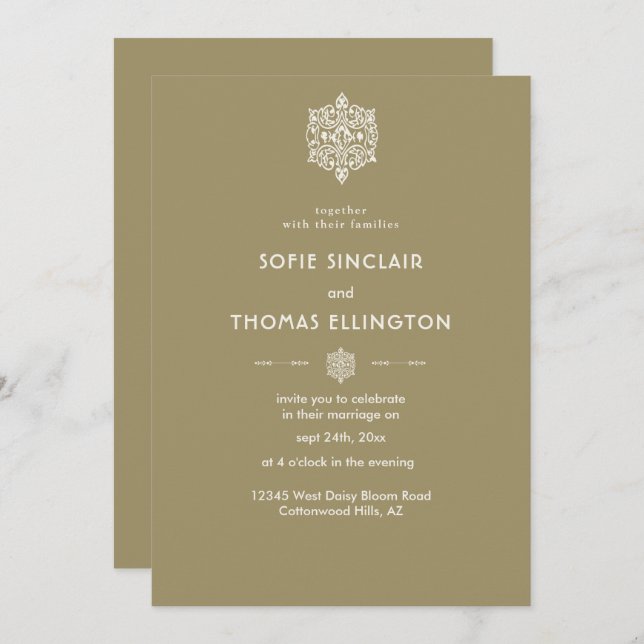Beige Ornament Wedding Invitation (Front/Back)
