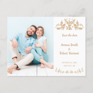 BEIGE OTOMI MEXICAN SAVE THE DATE POSTCARD