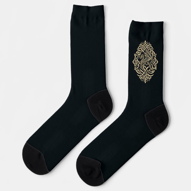 Beige Oval Celtic Dragon Socks (Left)