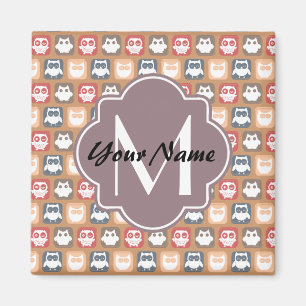 Beige Owls Personalised Monogram and Name Magnet