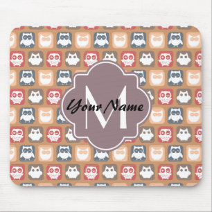 Beige Owls Personalised Monogram and Name Mouse Pad