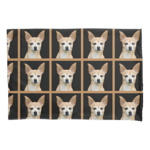 Beige painted chihuahua on black background pillowcase