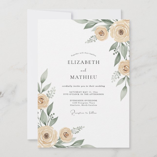 Beige Painterly Flourish Wedding Invitation (Front)