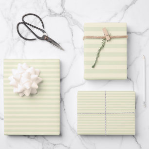 Beige & Pale Grey Green Stripes Wrapping Paper Sheet