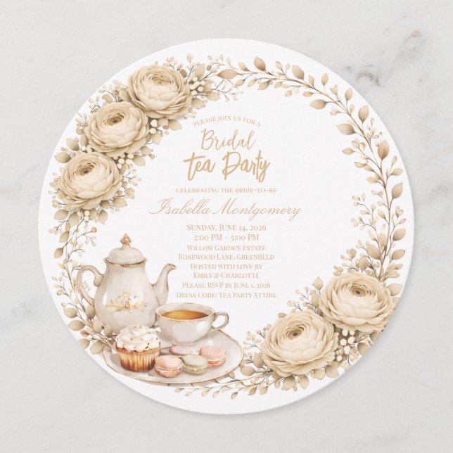 Beige Palette Tea Party Bridal Shower Invitation (Front)
