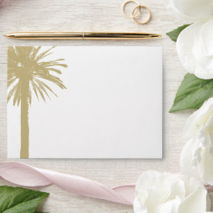 Beige palm tree silhouette logo wedding envelopes