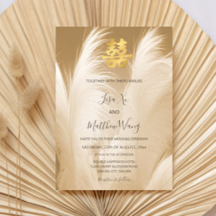 Beige Pampas Grass Chinese Wedding  Invitation