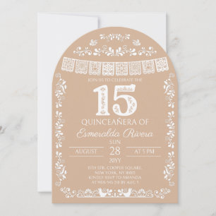 Beige Papel Picado Quinceañera 15th Birthday Invitation
