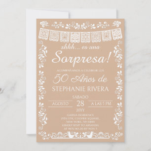 Beige Papel Picado Surprise 50th Birthday Invitation