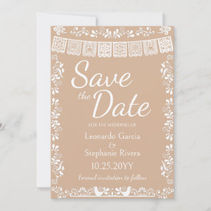 Beige Papel Picado Wedding Save the Date Invitation
