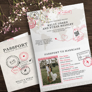 Beige Passport Destination Wedding Invitation