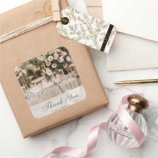 Beige Pastel Elegant Thank You Souvenir Square Sticker