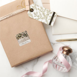 Beige Pastel Elegant Thank You Souvenir Square Sticker