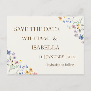 Beige Pastel Wildflower Announcement Postcard