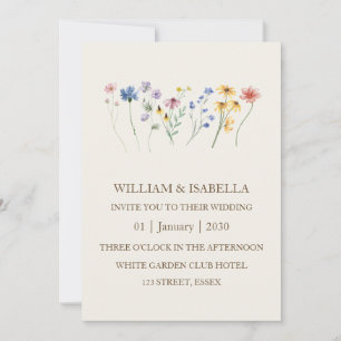 Beige Pastel Wildflower Monogram Photo Invitation