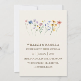 Beige Pastel Wildflower Monogram Photo Invitation