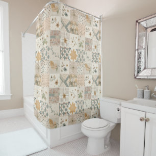 Beige Patchwork Quilt Rustic Floral Retro  Shower Curtain
