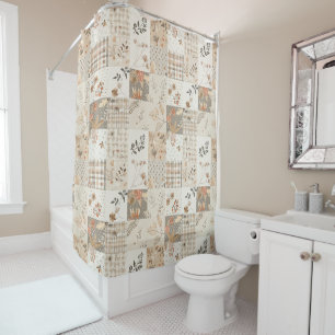 Beige Patchwork Quilt Rustic Floral Retro Shower Curtain
