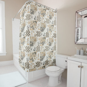 Beige Patchwork Quilt Rustic Floral Retro  Shower Curtain
