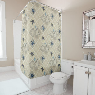 Beige patchwork shower curtain