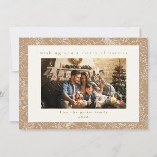 Beige Pattern Custom Photo Christmas Holiday Card