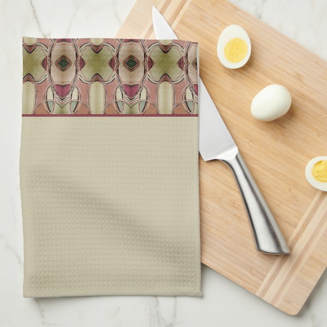 Beige patterned with green tea towel (Quarter Fold)