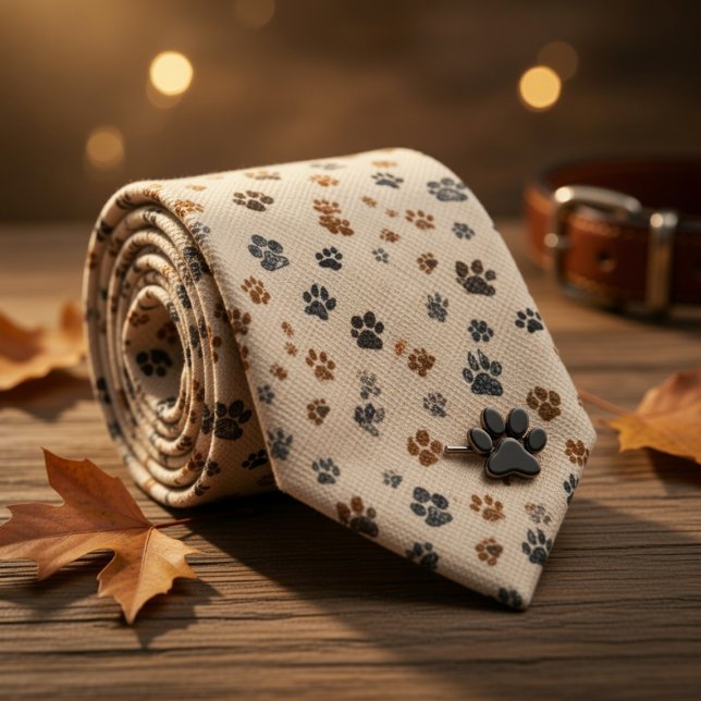 Beige Paw Print Tie (Creator Uploaded)