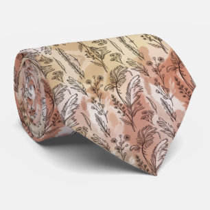 Beige Peach Botanical Sketch Tie