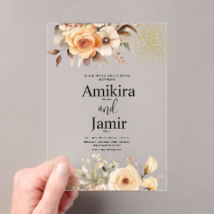 Beige Peach Dreamy Watercolor Floral Wedding Acrylic Invitations