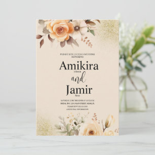 Beige Peach Dreamy Watercolor Floral Wedding Invitation