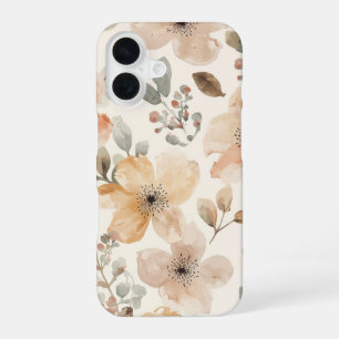 Beige Peach Floral Watercolor Botanical Pattern iPhone 16 Case