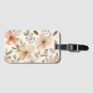 Beige Peach Floral Watercolor Botanical Pattern Luggage Tag