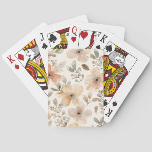 Beige Peach Floral Watercolor Botanical Pattern Playing Cards