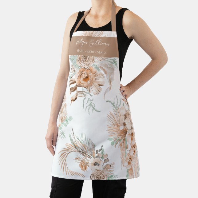 Beige Peach Mint Tropical Bouquets Apron (Insitu)
