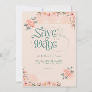 Beige Peach Pink Floral Save The Date Invitations
