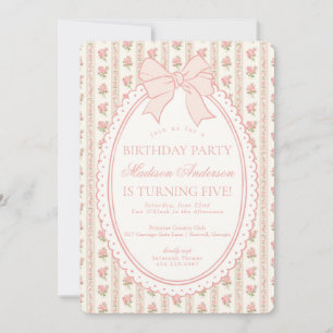 Beige & Peach Vintage Fancy Floral Birthday Party Invitation