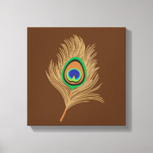 Beige Peacock Feather on Chocolate Brown Canvas Print