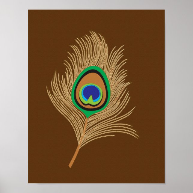 Beige Peacock Feather on Chocolate Brown Poster (Front)