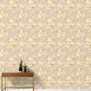 Beige Peony Floral Watercolor Botanical Wallpaper