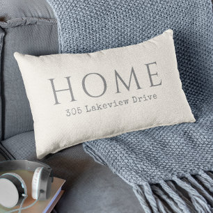 Beige Personalised Home Typography with Address Lumbar Cushion