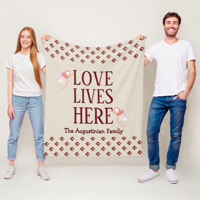 Beige | Personalised | LOVE LIVES HERE | Keepsake Fleece Blanket (In Situ)