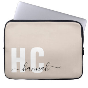 Beige Personalised Minimal Modern Monogram Laptop Sleeve