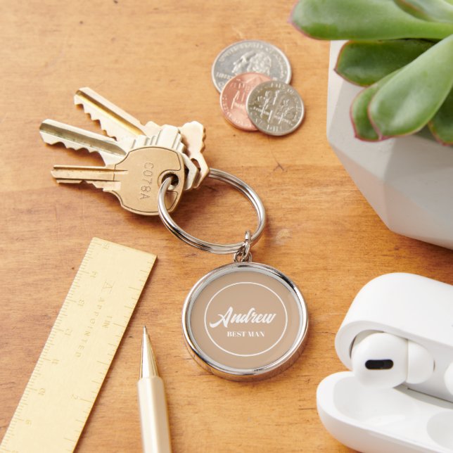 Beige Personalised Wedding Best Man Key Ring (Desk)