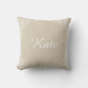 Beige Personalized Modern Elegant Typography Name  Cushion