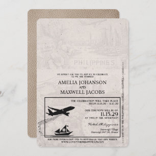 Beige Philippines Passport Wedding Invitation