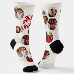 Beige Photo Collage Christmas Socks